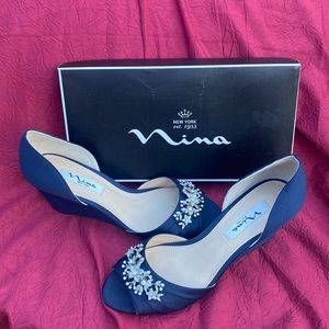 New Nina Navy rhinestone wedges